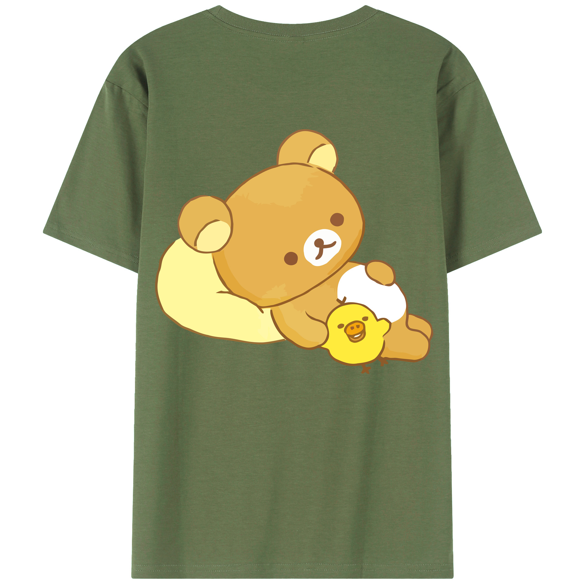 （画像用） リラックマ リラックマ キイロイトリ Rilakkuma Korilakkuma Kiiroitori 綿100％ メンズ半袖Tシャツ（バックプリント） 通気性